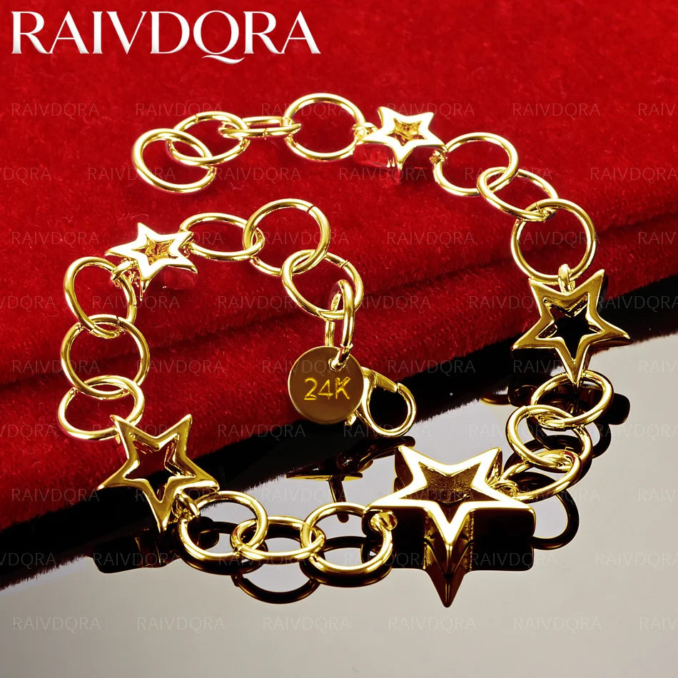 18K Gold Plated Hollow Pentagram Bracelet For Women's Fashion Jewelry Exquisite Popular Birthday Gifts