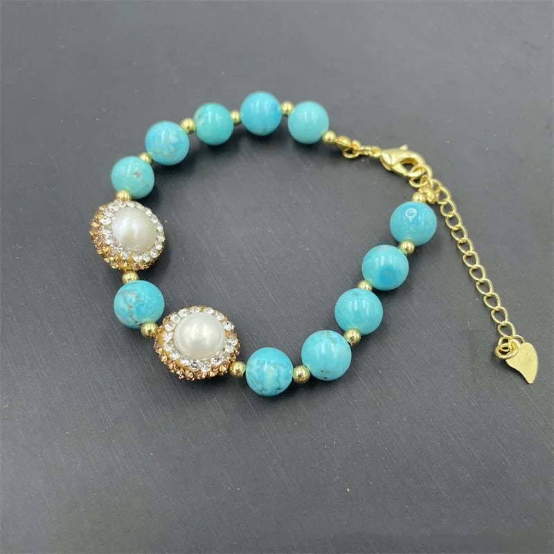 Turkish Natural Blue Turquoise Jewelry Women Gemstone Rhinestone Crystal Necklace Ring Earring Set Party Wedding Dress Acces