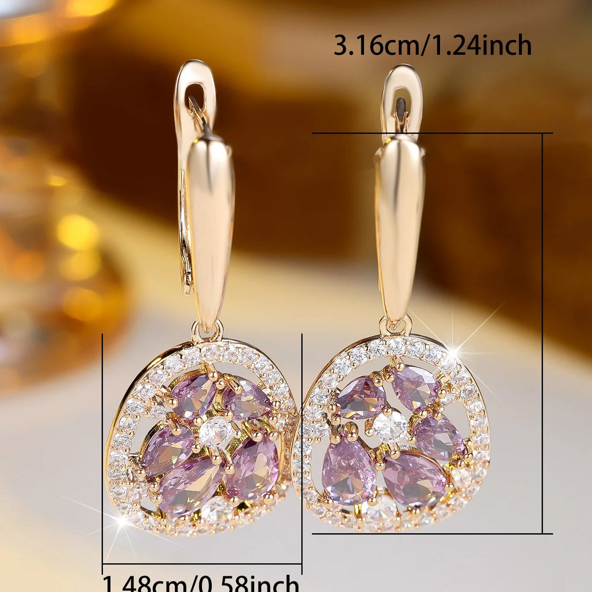 Charm Cute Female Small Waterdrop Purple Zircon Stone Fashion Drop Dangle Earrings Unique Gold Color Wedding Jewelry For Women