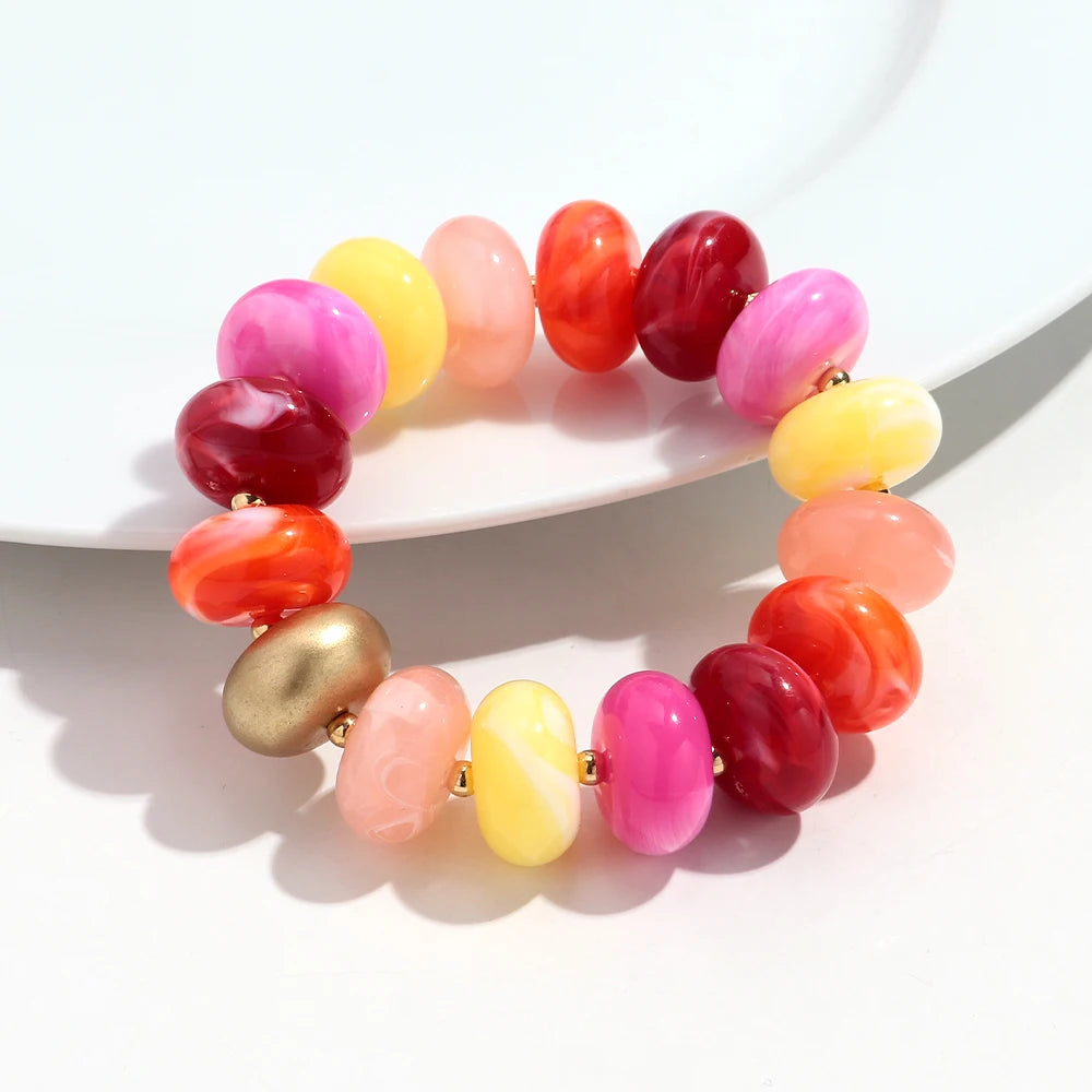Boho Colorful Acrylic Geometric Flat Round Bead Stretch Bracelets Fashion Big Abacus Beaded Elastic Bracelet Jewelry 2026 Gifts