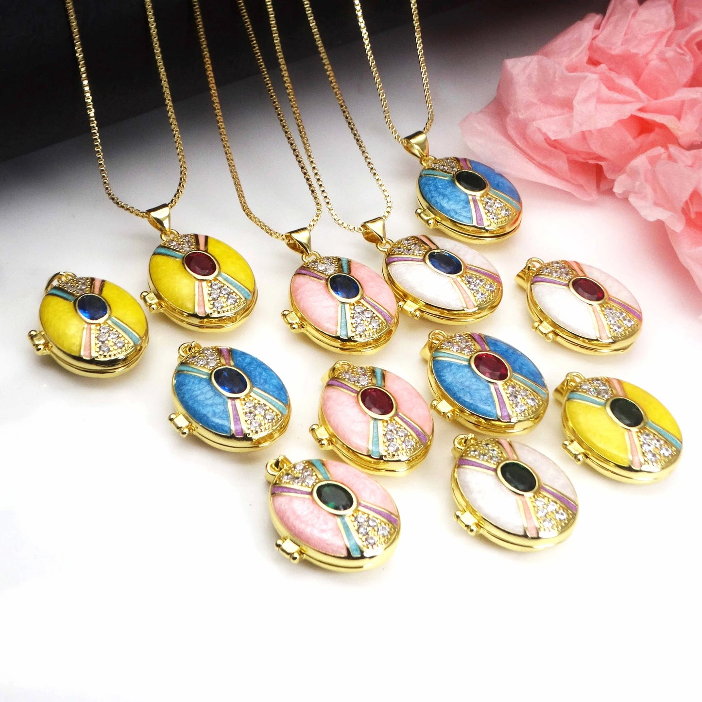 Micro Zircon oil drip photo box Pendant necklace case gaine pendant necklace copper chain jewelry necklace