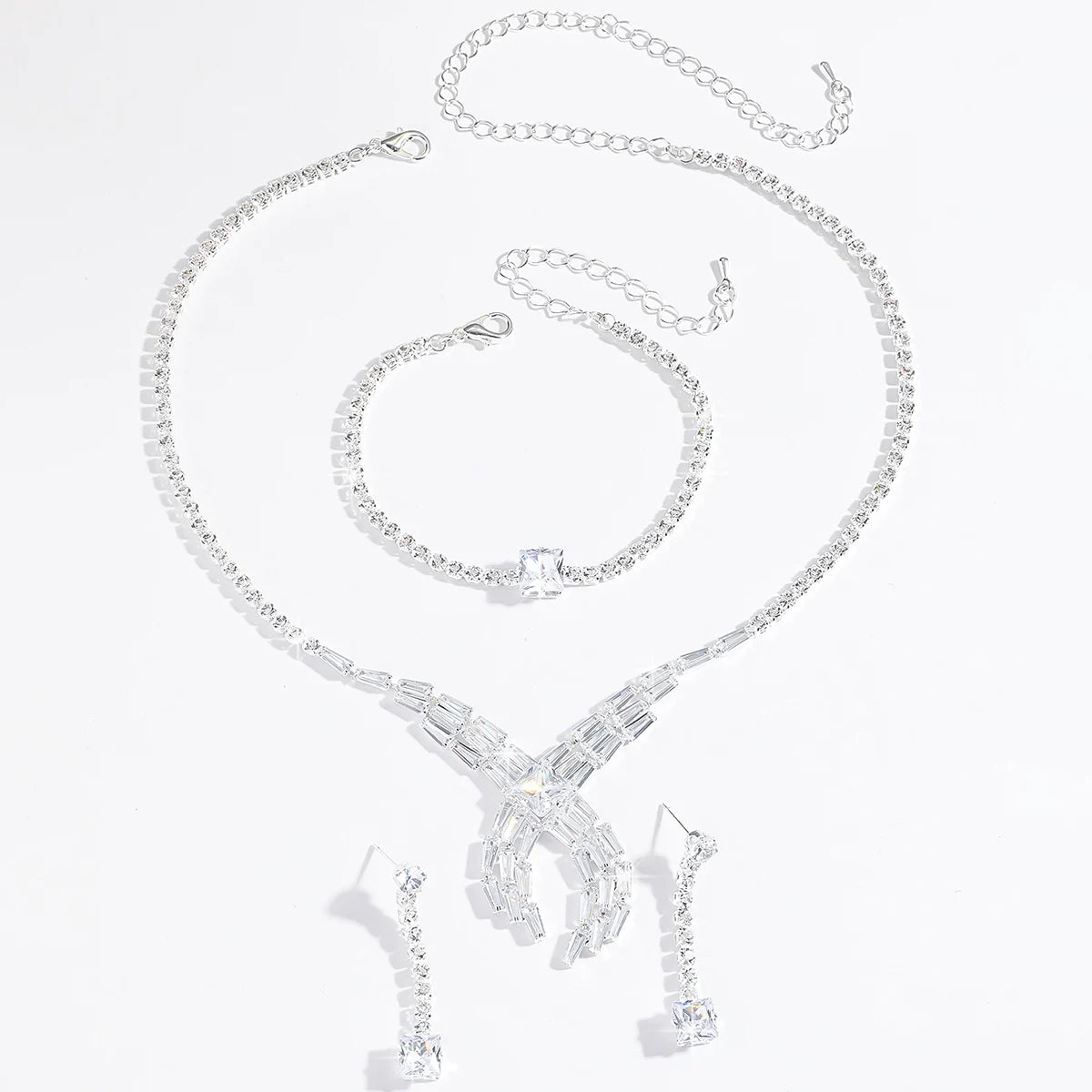 Red Carpet Aura Ladder Square Diamond Cross Knot Set Exaggerated Eye-Catching Three Piece Set Stage Runway Accessories