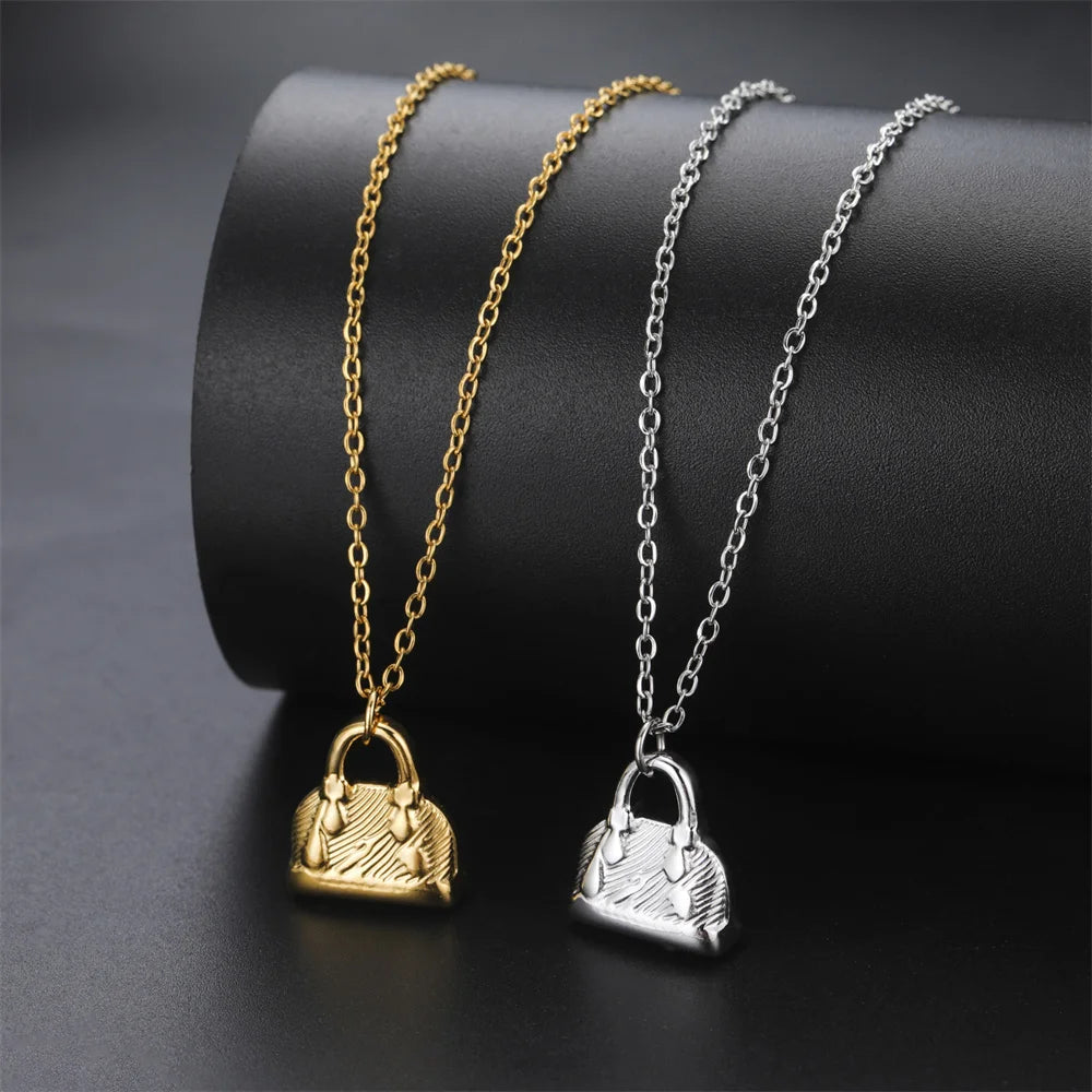 My Shape Fashion Handbag Necklace for Women Ladies Lovely Purse Shape Pendants Chain Stainless Steel Jewelry Party Gift Trendy