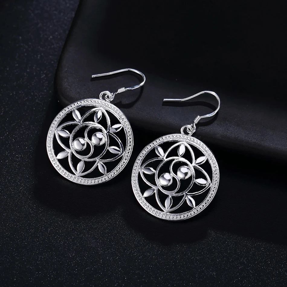 Charm 925 Sterling Silver Fashion circle Earrings for Women High Quality Jewelry Wedding Party Gift drop earrings