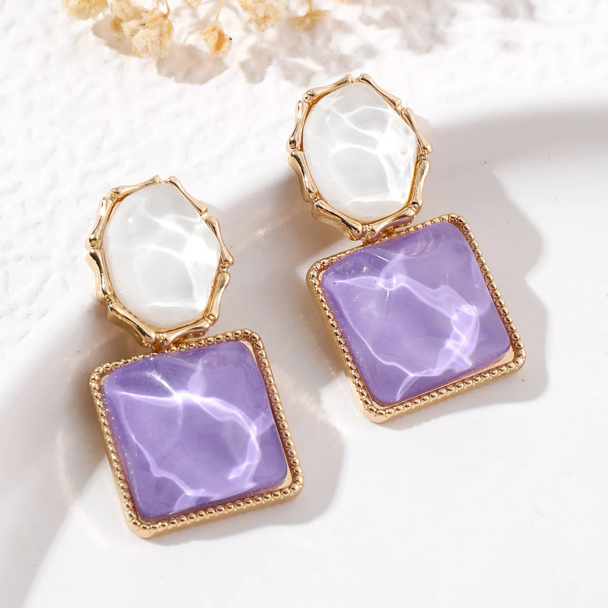 Fashion Asymmetric Blue Square  Drop Earrings For Women Rhinestone Water Ripple Charms Pendant Earrings Designed Jewelry Gifts