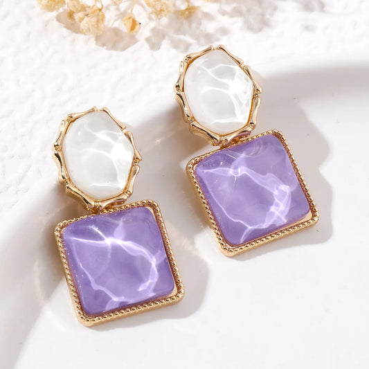 Fashion Asymmetric Blue Square  Drop Earrings For Women Rhinestone Water Ripple Charms Pendant Earrings Designed Jewelry Gifts