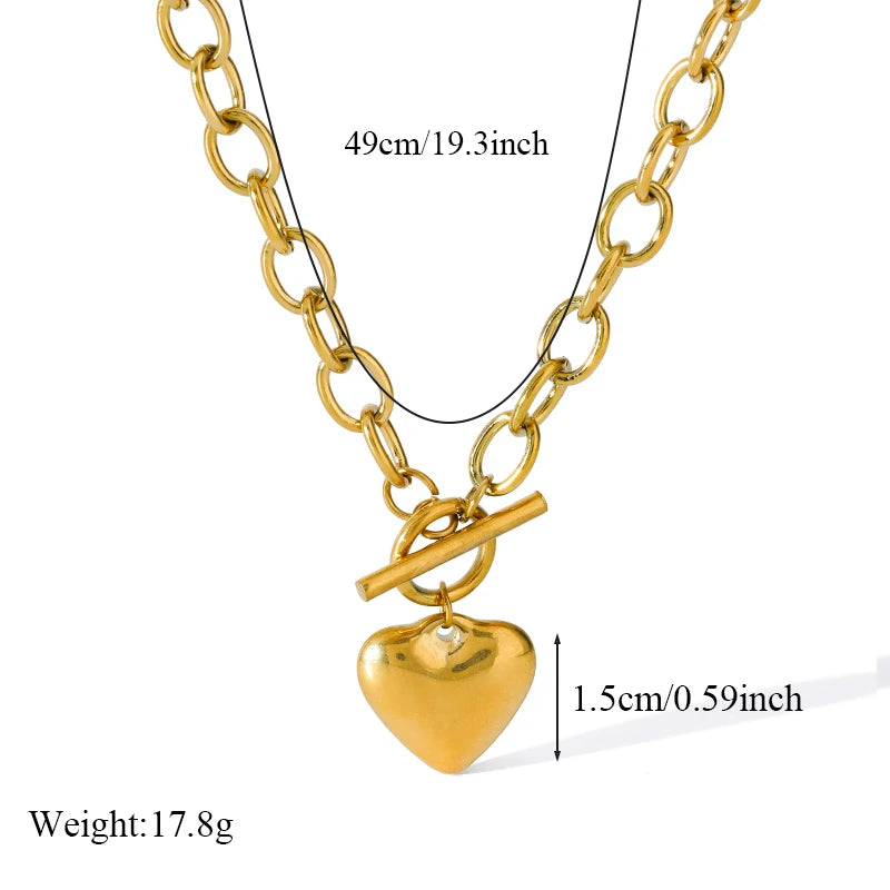 EILIECK 316L Stainless Steel Silver Color Heart Love Necklace Bracelets Set For Women Trendy OT Buckle Waterproof Jewelry Set