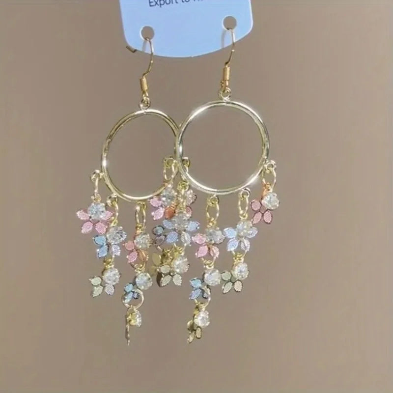 1 Pair of Bohemian Elegant Floral Fringe Pendant Earrings, Suitable for Daily and Wedding Occasions, Suitable for All Seasons