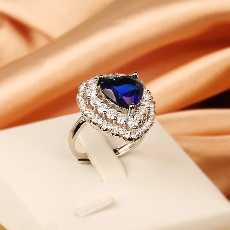 New 925 Silver High Quality Full Diamond Heart Ring Female Party Birthday Jewelry Gift Wholesale