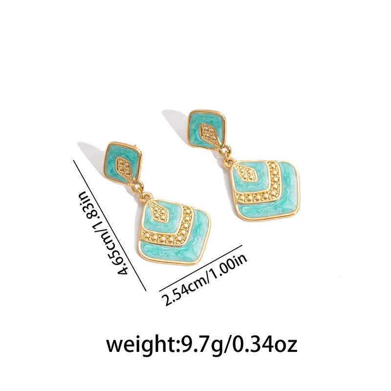 ANENJERY 316L Stainless Steel Rhombus Geometry Pendant Earrings For Women Bohemia Personality Niche Jewelry Gifts Wholesale