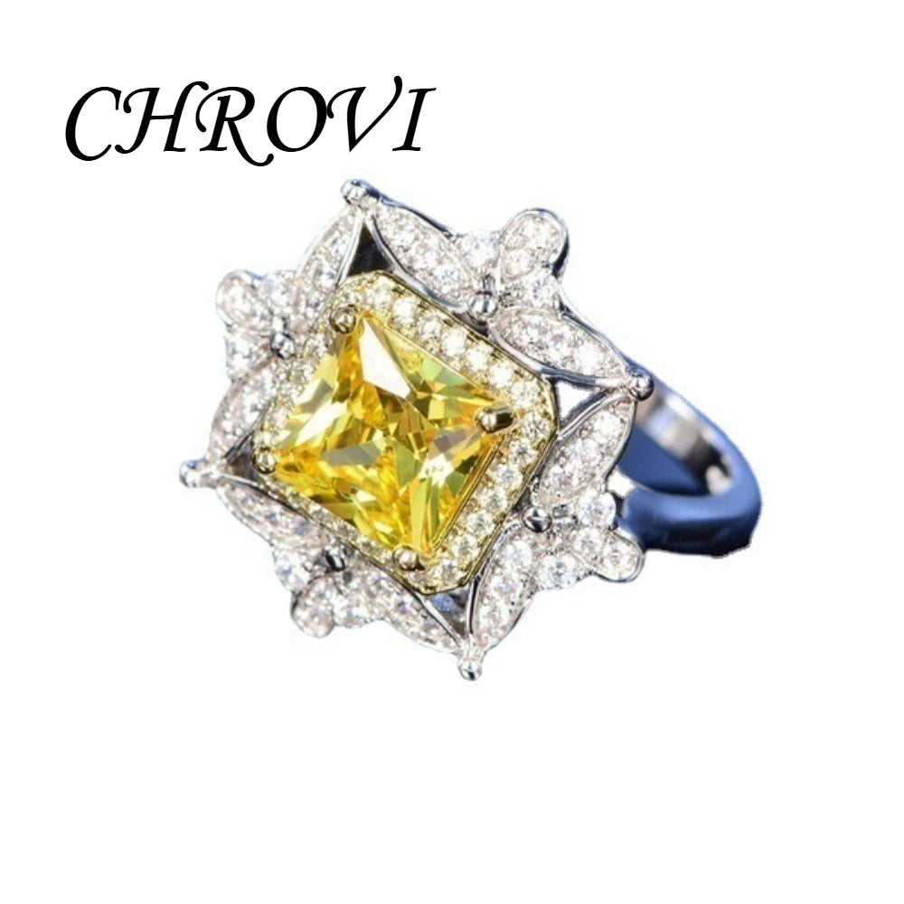 Exquisite 925 sterling silver diamond princess square ring - luxurious party engagement ring - silver jewelry