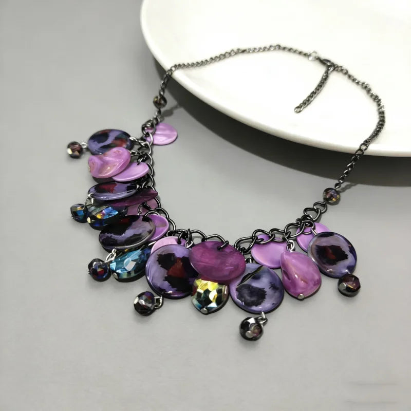 NISHIZAWA Y2k Purple Necklaces for Women Tassels Vintage Chokers Jewelry Beach Style Fashion Collares Para Mujer