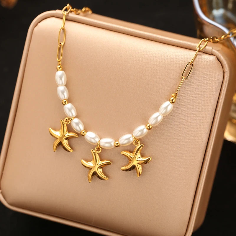 EILIECK Women's Trendy Colorful Creative Fish Pendant Necklace Stainless Steel Neck Chain Daily Water-resistant Jewelry Gift