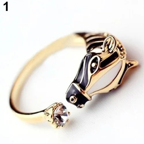 Cute Female Horse Open Gold Color Wedding Animal Rings Promise Adjustable Engagement Jewelry For Women