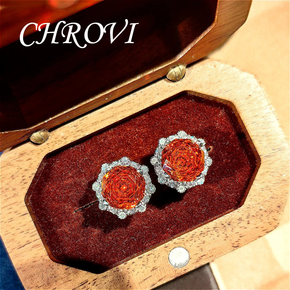 Luxury-Style 925 Sterling Silver Rose Diamond Flower Necklace Pendant Earring Ring Women's Set
