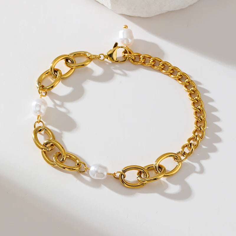 EILIECK 316L Stainless Steel Link Chain Bracelet Bangles For Women Trendy 18K Gold Plated Wrist Chain Waterproof Jewelry Gift