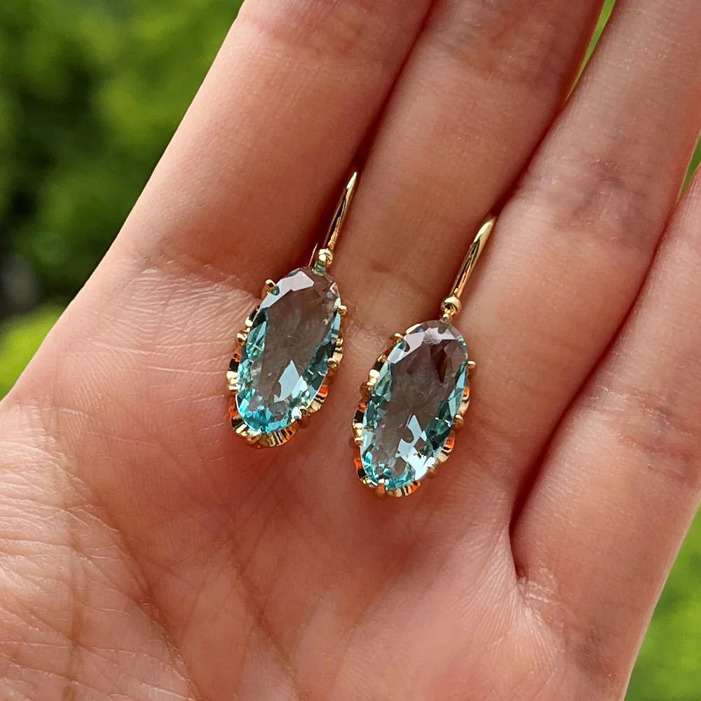 Boho Female Crystal Red Blue Drop Earrings Silver Color Zircon Stone Small Round Wedding Jewelry For Women
