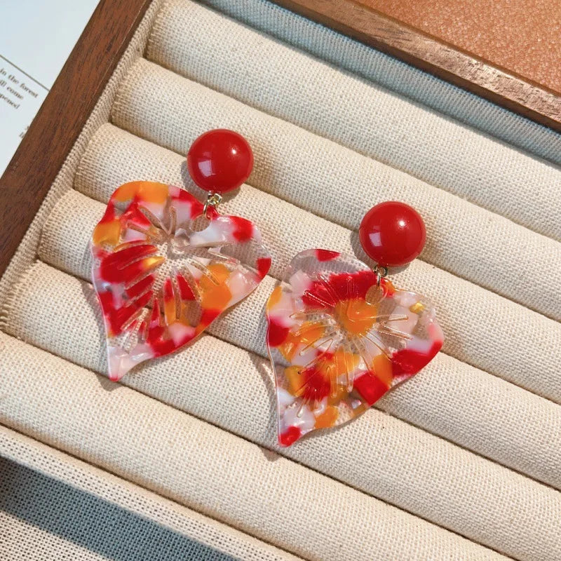 NISHIZAWA Acrylic Leaf Earrings for Women Spring Summer Vintage Beach Style Jewelry Korean Fashion Elegant Pendientes Mujer