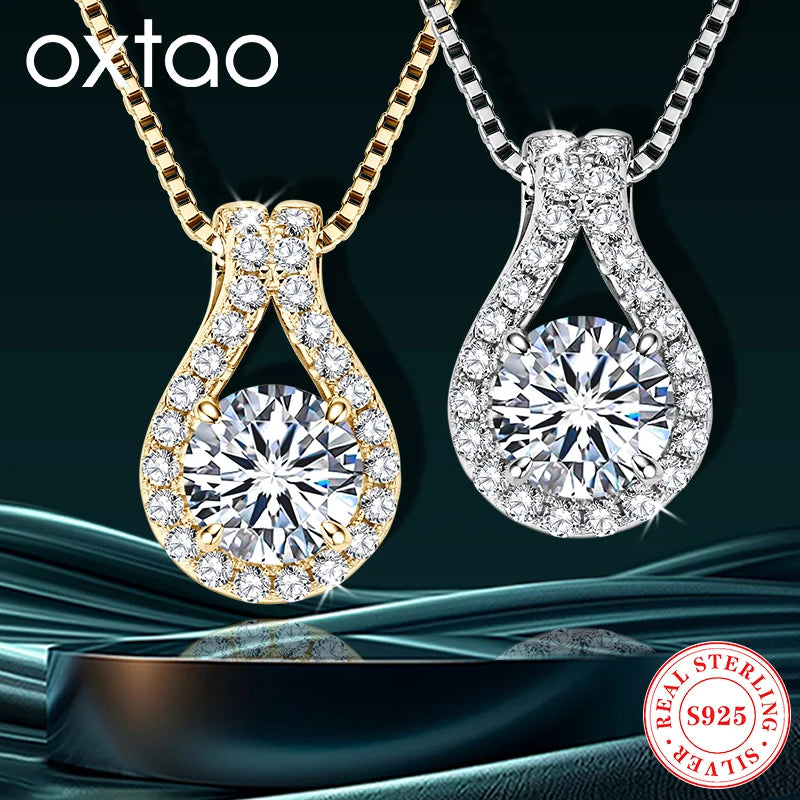 OXTAO Women's Real 925 Sterling Silver Water Drop Pendant 6.5mm 8mm 9mm D Color Moissanite Classic Necklaces Luxury Jewelry Gift