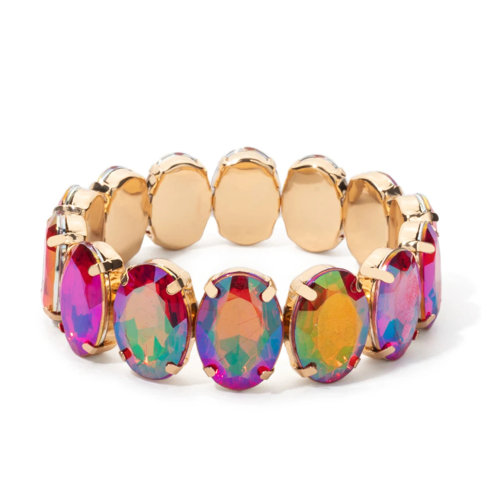 BEUTIFOR New Arrival 18mm Colorful Rhinestone Drop Bracelet for Women Gold Color Copper Prong Setting Crystal Jewelry