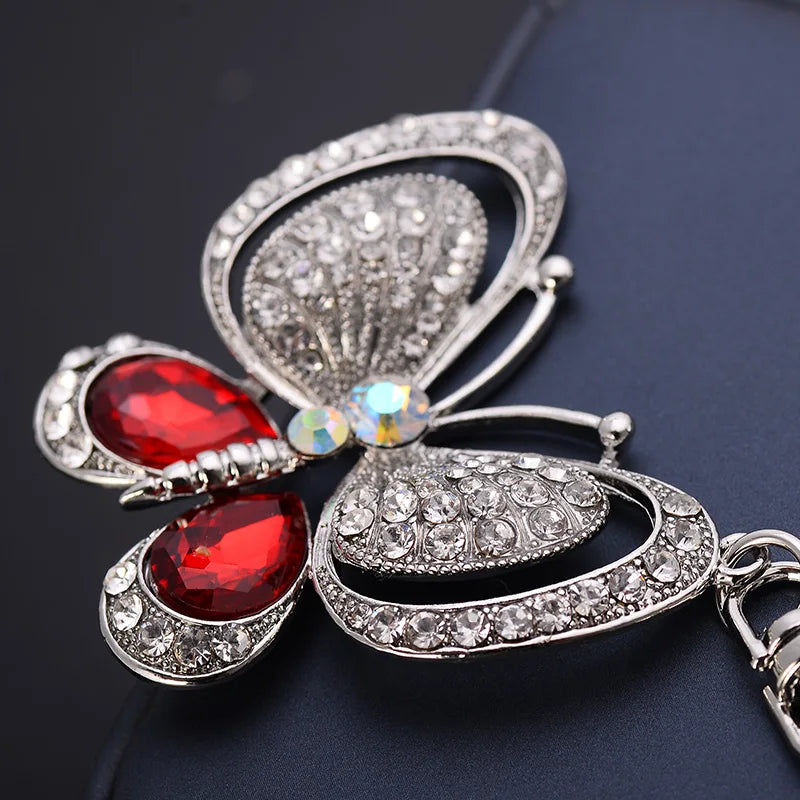 EASYA Red Blue Big Rhinestone Butterfly Keychain Chaveiro Cute Fashion Crystal Insect Charm Pendant Handbag Accessories Key Ring