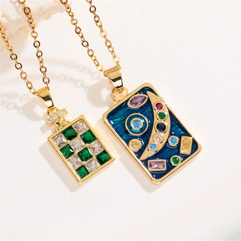 Boho Small Moon Square Charm Female Rainbow Zircon Fashion Pendant Necklace Gold Color Wedding Jewelry For Cute Luxury Women