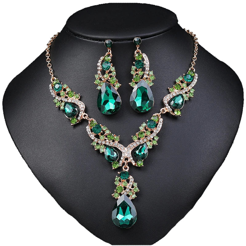 Gorgeous Yellow Crystal Rhinestone Bridal Jewelry Sets for Women Bride Choker Necklace Earrings Wedding Jewelry Set Fashion