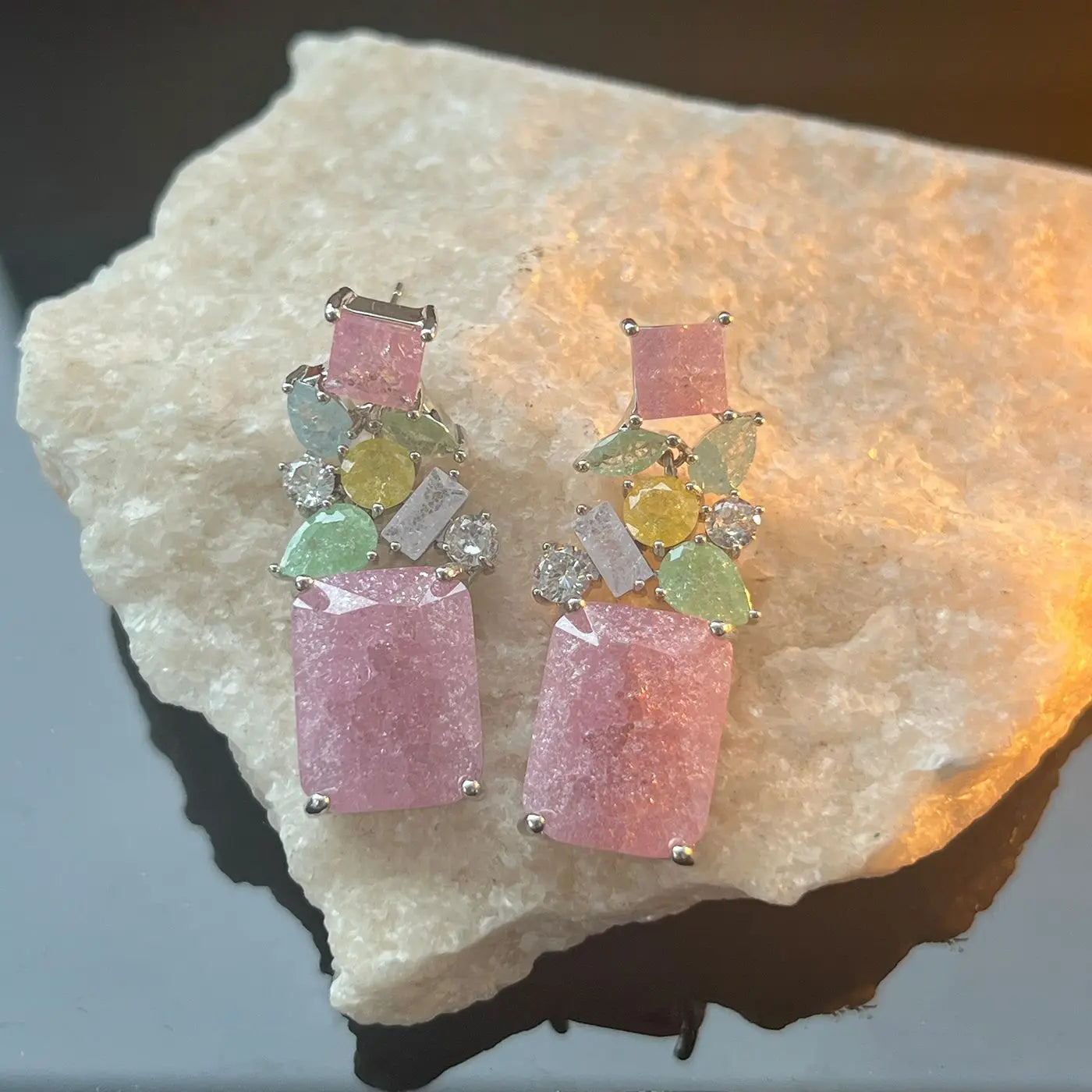 S925 Sterling Silver Colorful Ice Flower Zircon French Drop Earrings Geometric Fashion Jewelry for Women Girls Daily Wear Gift