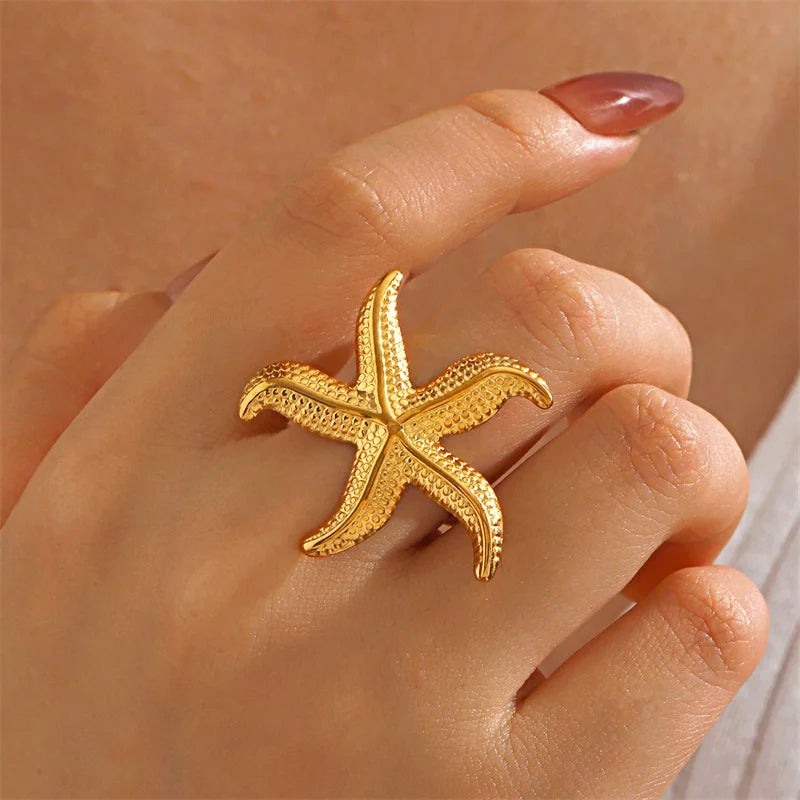 EILIECK 316L Stainless Steel Enamel Seahorse Open Adjustable Ring for Women Water Resistant Fashion Chic Ring Jewelry Bijoux