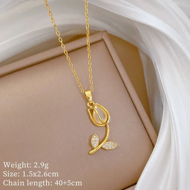 EILIECK 316L Stainless Steel Shine Cubic Zircon Butterfly Pendant Necklace for Girl Gold Color Waterproof Chic Jewelry Party