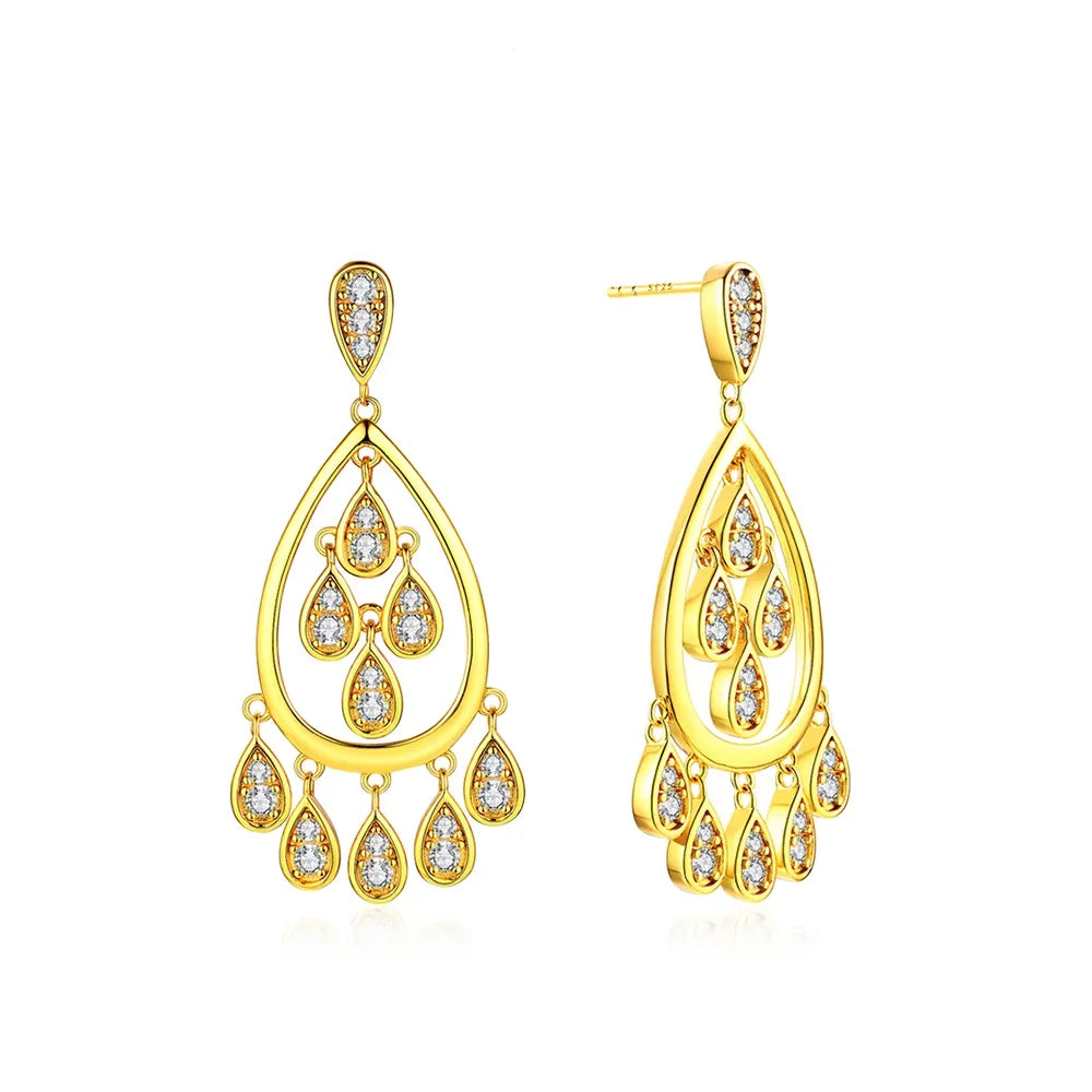 Retro Waterdrop Moissanite Cocktail Earring 14K Gold For Women Holiday Party Gift Jewelry Wedding Anniversary