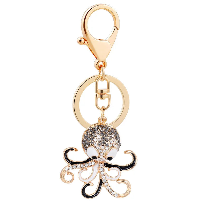 Fashion Rhinestone Crystal Metal Keychain Lovely Cartoon Marine Style Tortoise Fish Dolphin Keyring HandBag Car Pendant Gift
