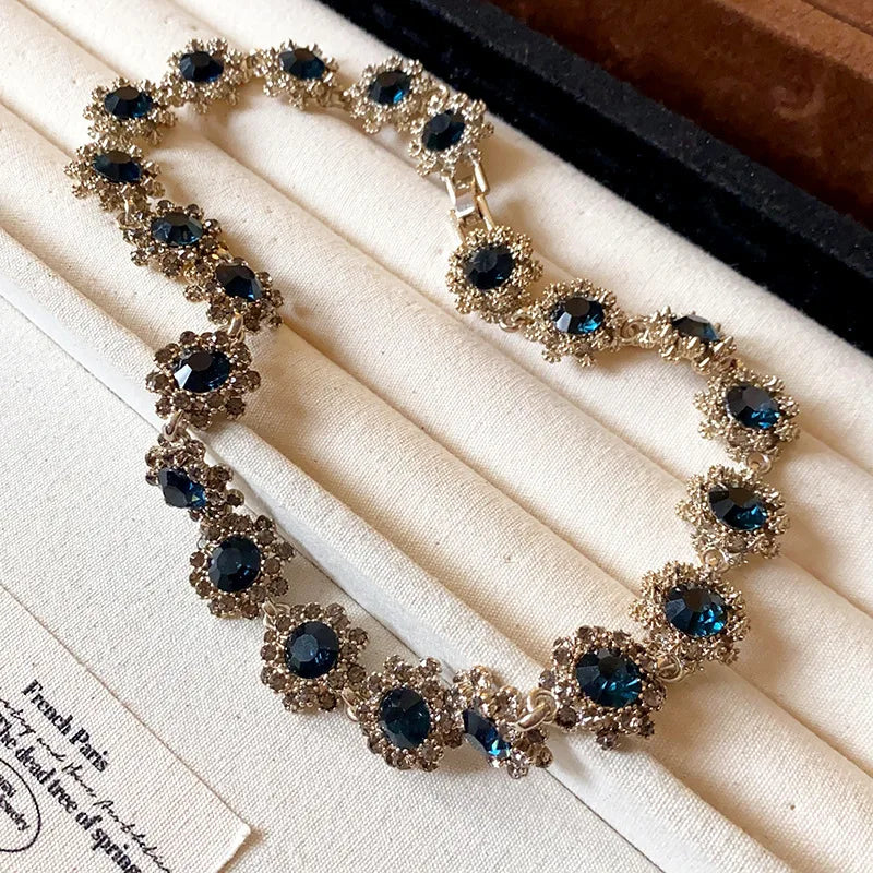 Vintage Amethyst Round Flower Cluster Necklace Bracelet Earring Jewelry Set Antique Silver Luxury Women Bridal Wedding Jewelry N