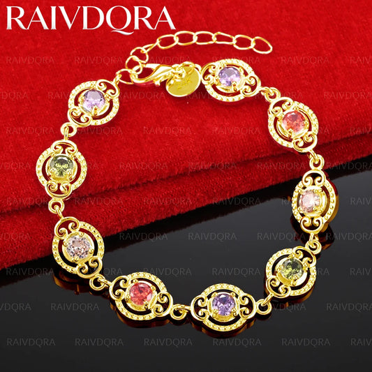 18K Gold Plated Color Zircon Chain Bracelet For Women Fashion Jewelry Exquisite Party Accessories Holiday Gifts
