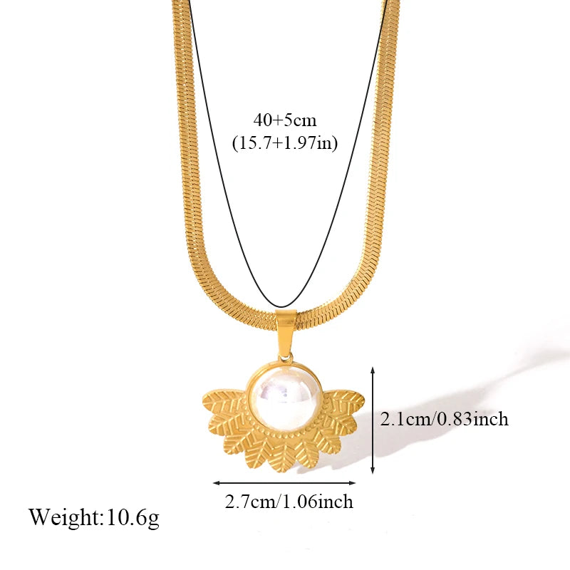 EILIECK 316L Stainless Steel Large Flower White Pearl Necklace For Women Fashion New Party Gift Neck Chain Waterproof Jewelry