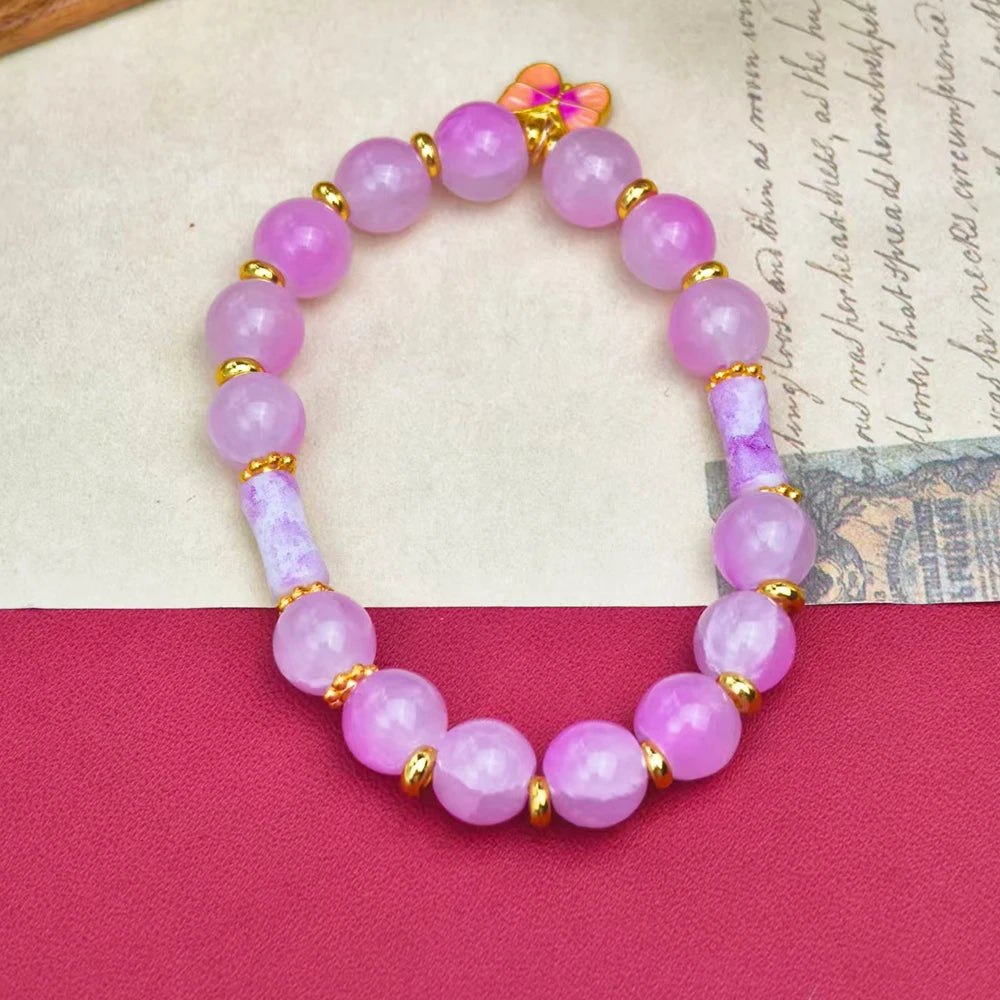 NEW Boho Butterfly Charm Bracelet for Women Light Purple Lavender Beaded Bracelets Vintage Gold Plated Fashion Jewelry Gift