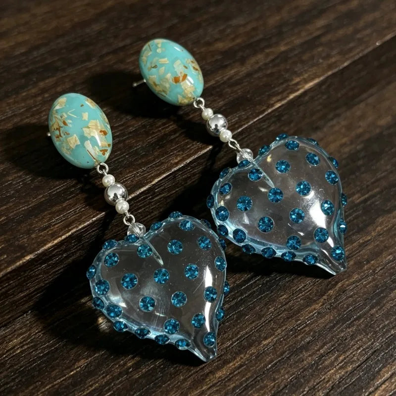 Crystal Earrings for Women Hearts Shaped Vintage Palace Style Aretes De Mujer Sweet Fashion Elegant Versatile Jewelry