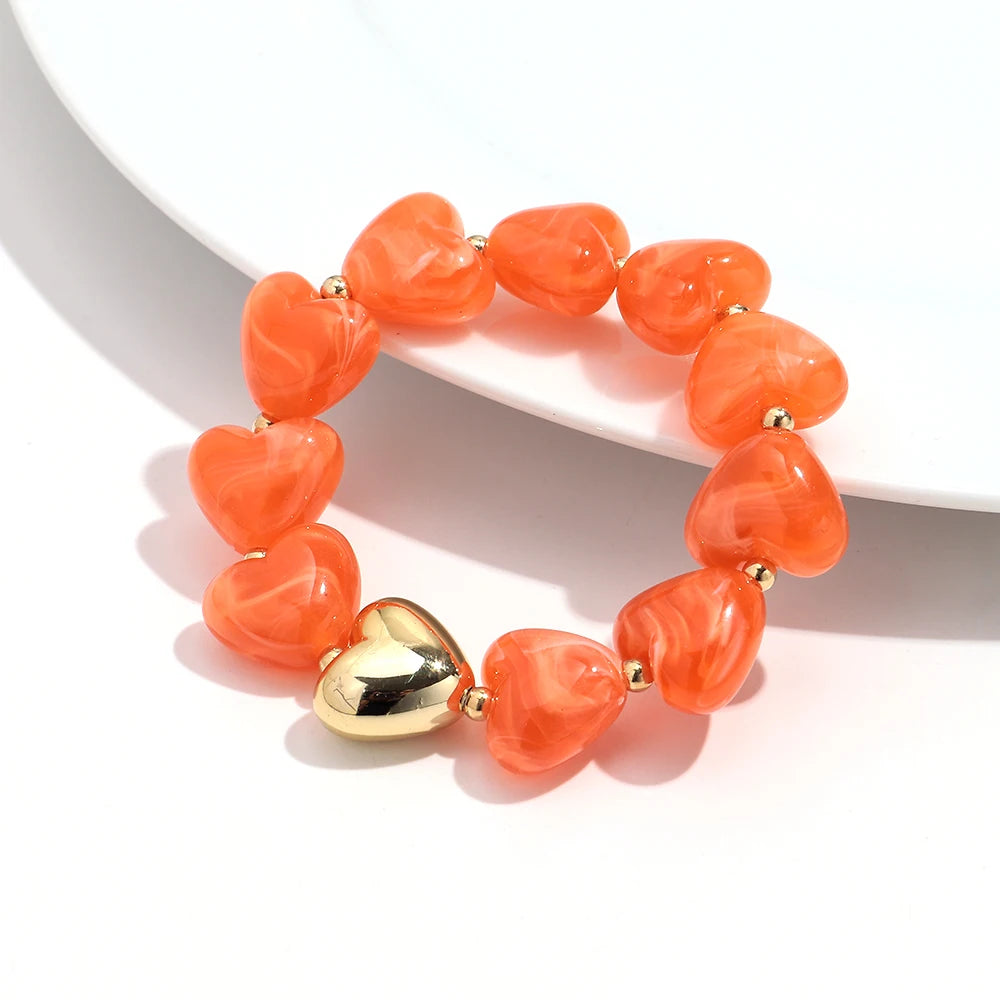 Sweet Resin Love Heart Beads Elastic Bracelets for Women Cute Geometric Heart Shape Stretch Bracelet Party Jewelry Gifts