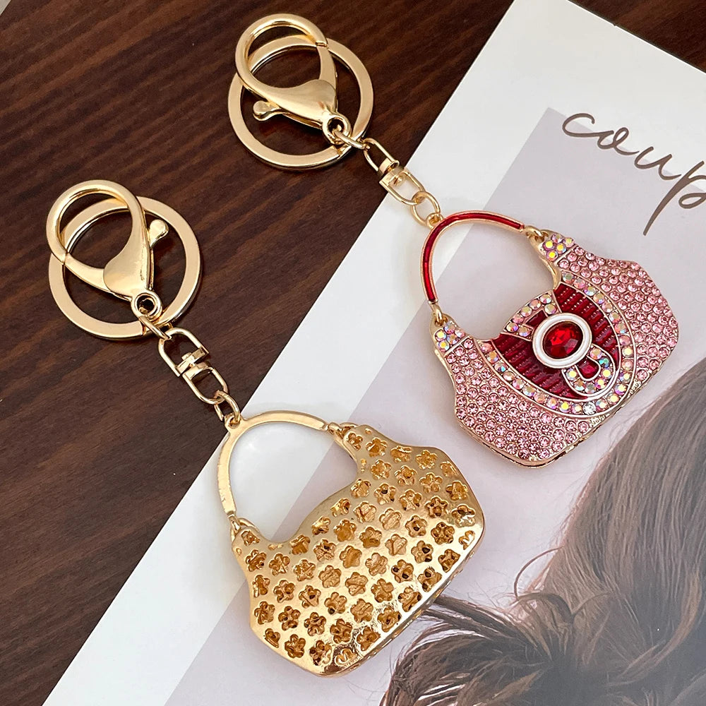 Luxury Women's Rhinestone Bag Key Ring Handbag Pendant Car KeyChain Souvenir 2024
