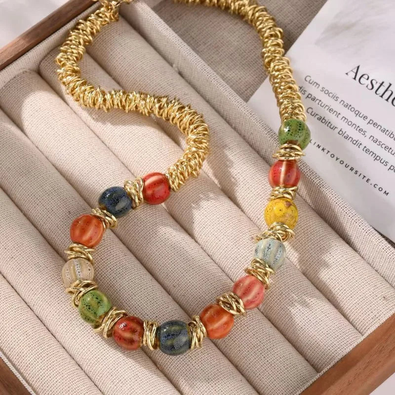 NISHIZAWA Colorful Necklaces for Women Palace Style Elegant Fashion Chokers Jewelry Beaded Hyperbole Retro Collares Para Mujer