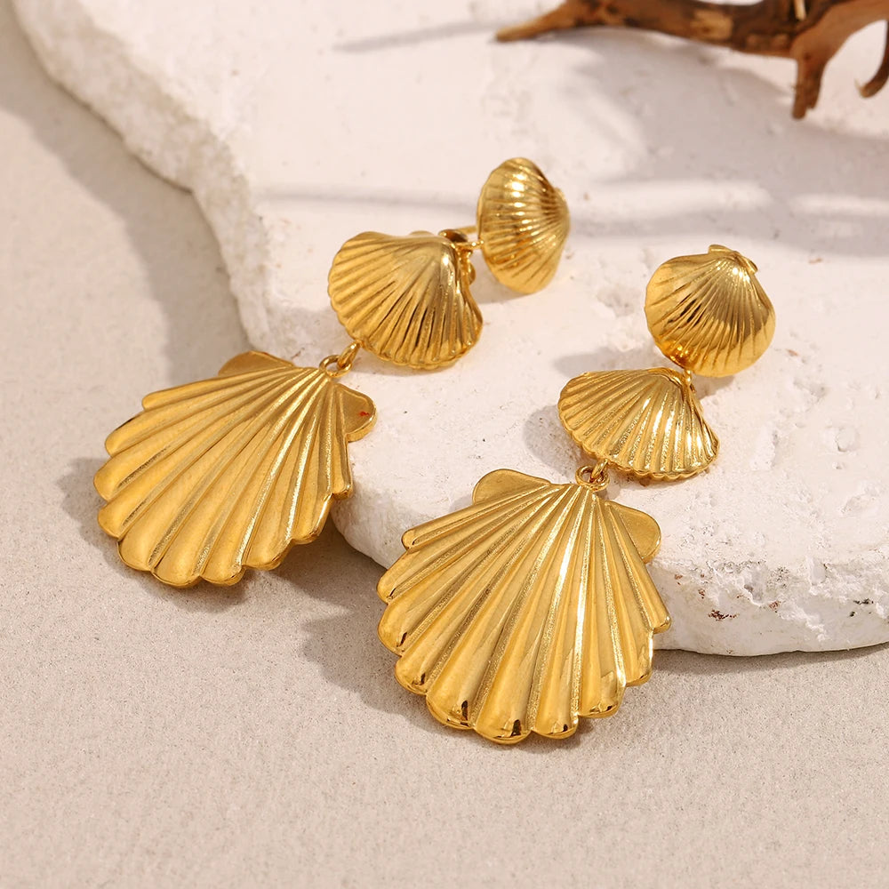 E.B.belle Fashion Multi Size Three Shell Pendant Necklace High Quality Stainless Steel Women Girls Holiday Jewelry Accessories