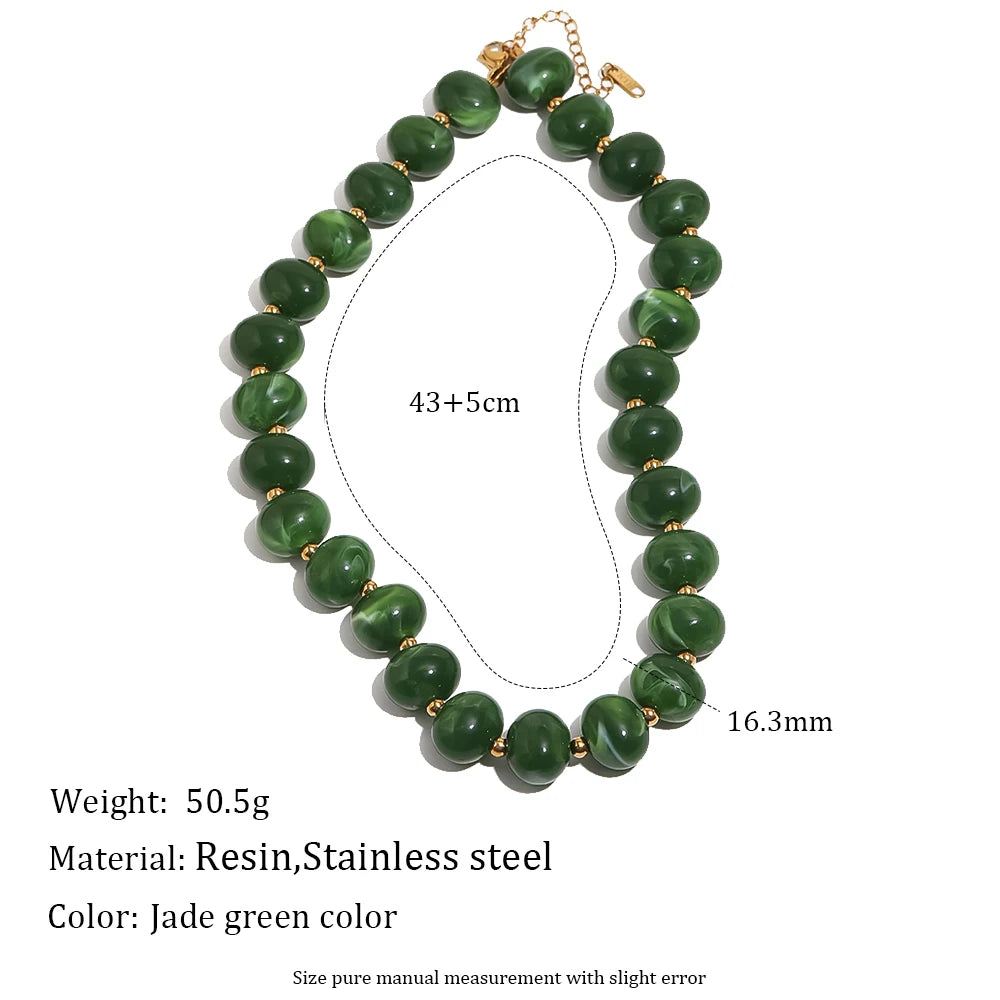 E.B.belle Colorful Candy Bead Strand Necklace Adjustable Gold Extension Chain Flat Oval Resin Beads Fashion Beach Women Jewelry