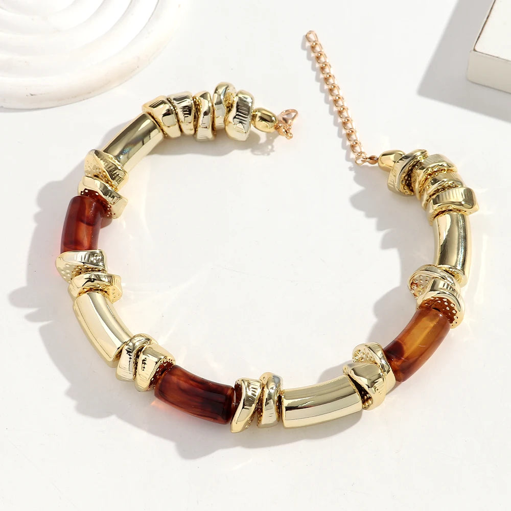 Statement Acrylic Geometric Beads Golden Irregular Spacer Choker Necklaces Elegant Colorful Chunky Necklace Fashion Jewelry