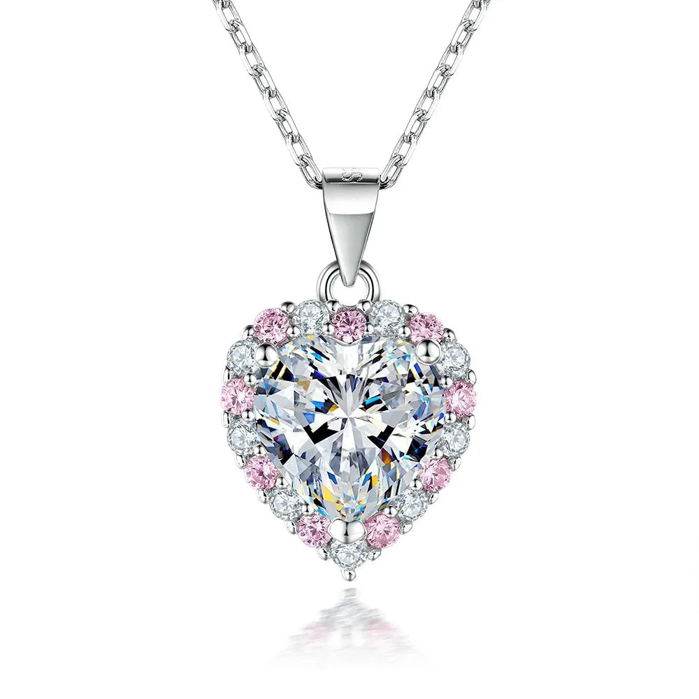 Heart Cut Pink 2CT Total Moissanite Necklace Earring Set S925 Sterling Silver GRA Certified Pass Diamond Tester Wedding Party Fine Jewelry Gift For Women