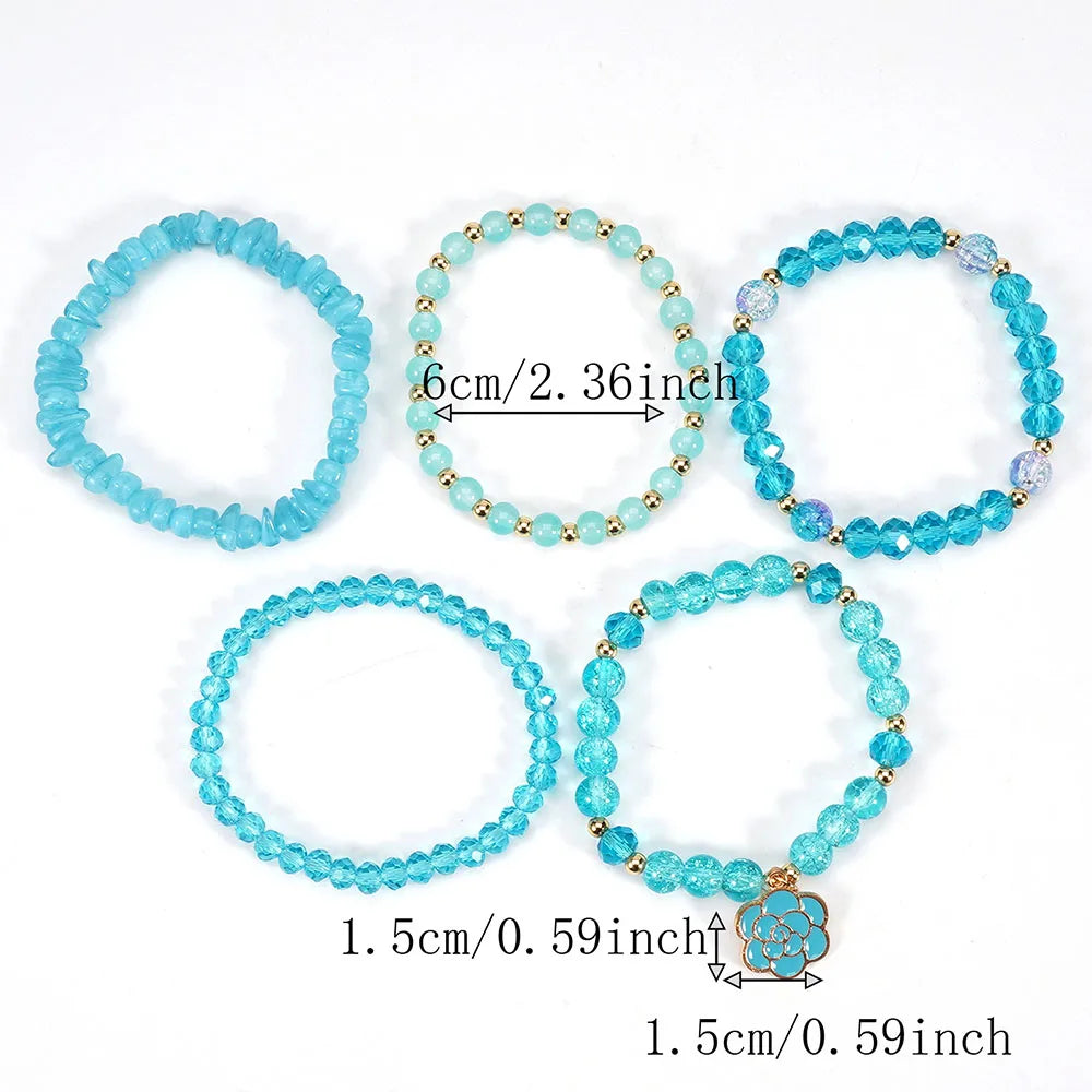 Bohemian Daisy Flower Charm Colorful Crystal Beaded Bracelet Set for Women Summer Beach Hand Jewelry Accessory Boho Wrsit Chains