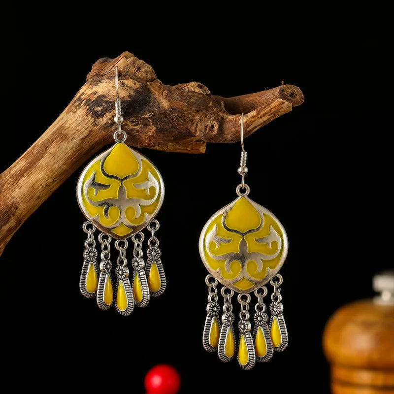 New Ethnic Fire Totem Earrings for Women Creative Design Short Style Enamel Vintage Water Drop Earrings Party Daily Jewelry