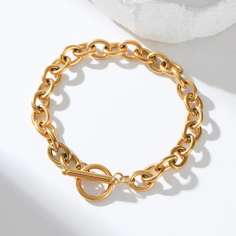 EILIECK 316L Stainless Steel Thicker Bracelet Bangle Fashion OT Buckle Wrist Link Chain High Quality Textured Jewelry Waterproof