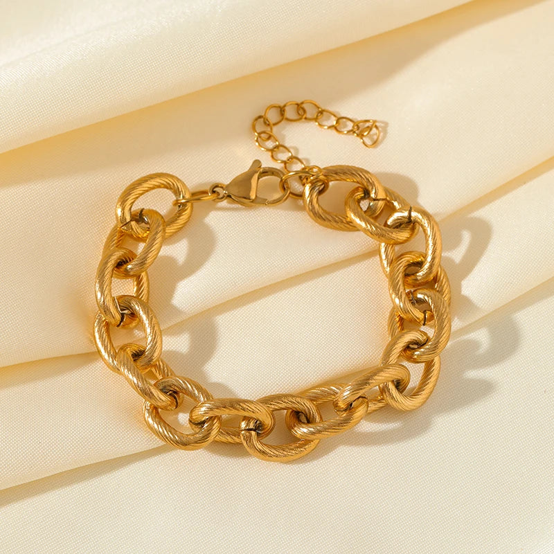 EILIECK 316L Stainless Steel Gold Color Thick Chain Bracelet For Women Men New Trendy Waterproof Wrist Chain Jewelry Gift Party
