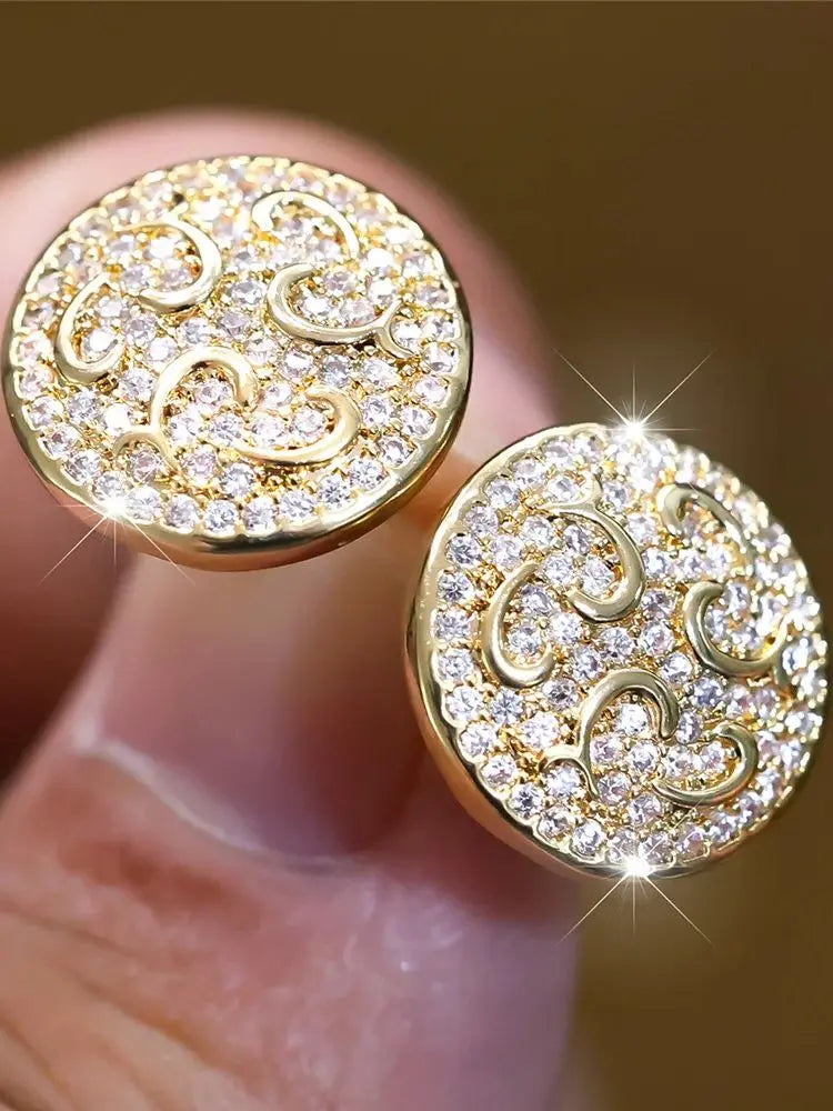 Cute Female Stone White Zircon Round Stud Earrings Gold Color Wedding Jewelry For Women
