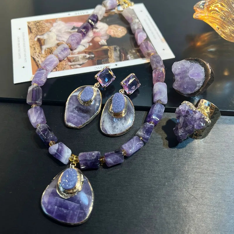 NISHIZAWA Amethyst Earrings for Women Palace Style Irregular Geometric Jewelry Fashion Vintage Elegant Aretes De Mujer